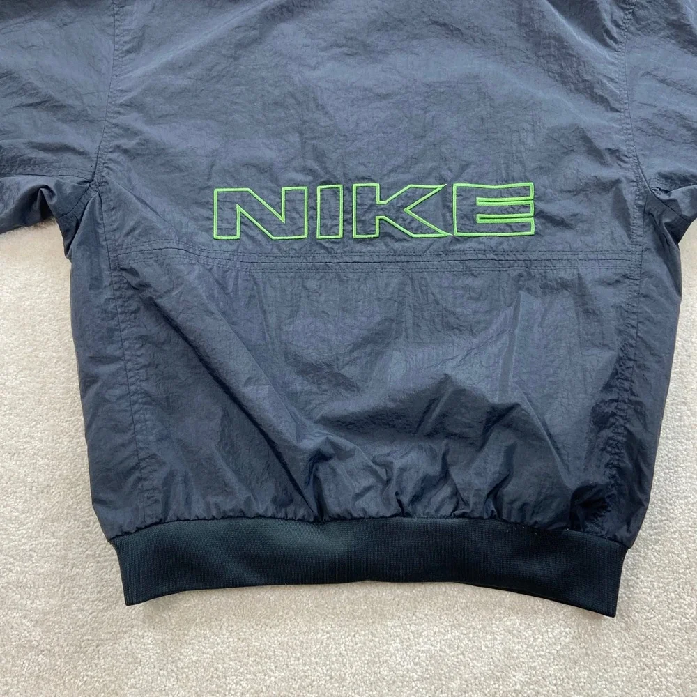 Vintage 90's Nike Windbreaker Pullover Men M Black Green Half Zip Spell Out